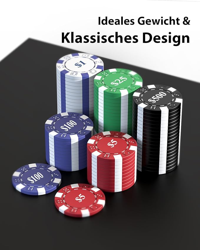Poker Chips 1000 Chips Set with Denominations, 11.5g Weighted Numbered Casino Chips Set, 2 Decks