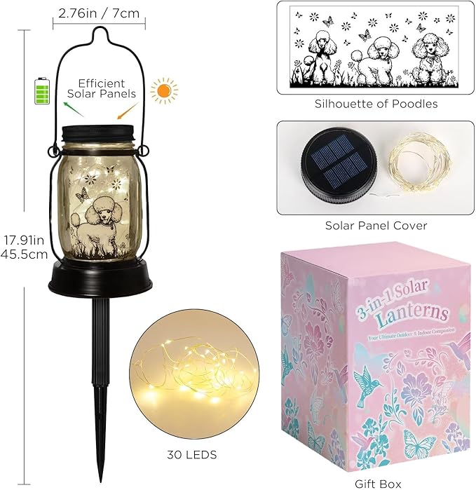 Poodle Gifts for Women/Men, Poodle Solar Lanterns Dog Mom Birthday, Dog Lovers Lantern, Pet Loss