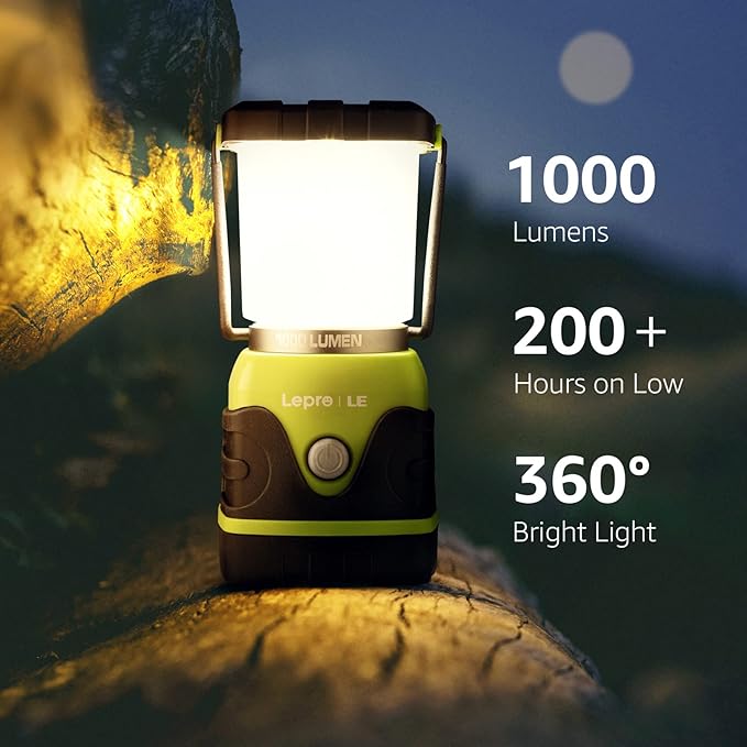 LE 1000LM Battery Powered LED Camping Lantern, Waterproof Tent Light with 4 Light Modes, Camping