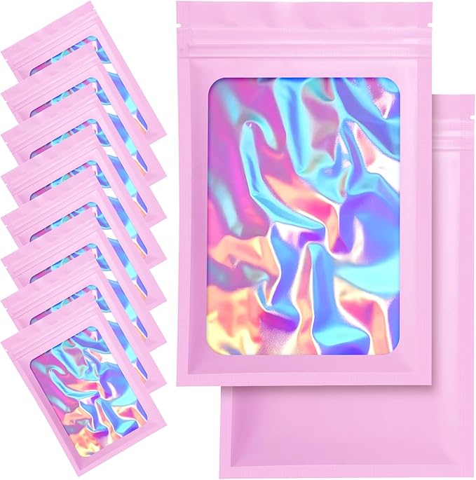 100 Pack Mylar Bags - 4 x 6 Inch Resealable Smell Proof Bags Foil Pouch Flat Bag with Front Window