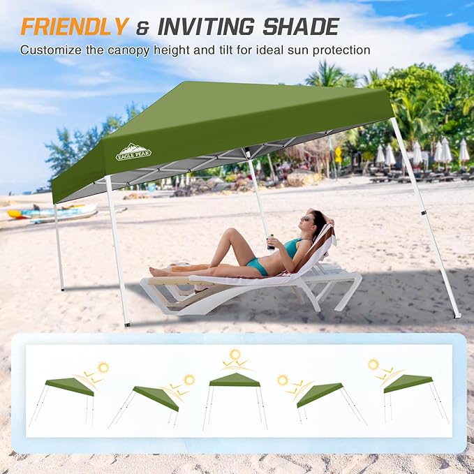 EAGLE PEAK 10x10 Slant Leg Pop-up Canopy Tent Easy One Person Setup Instant Outdoor Beach Canopy