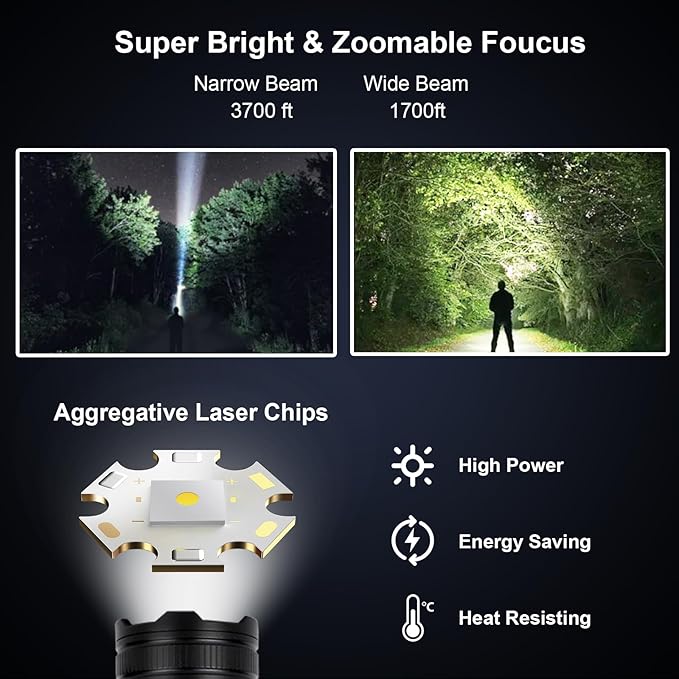 Flashlights High Lumens Rechargeable 3 Packs, 900,000L Led Flashlight Battery Powered with 5 Light