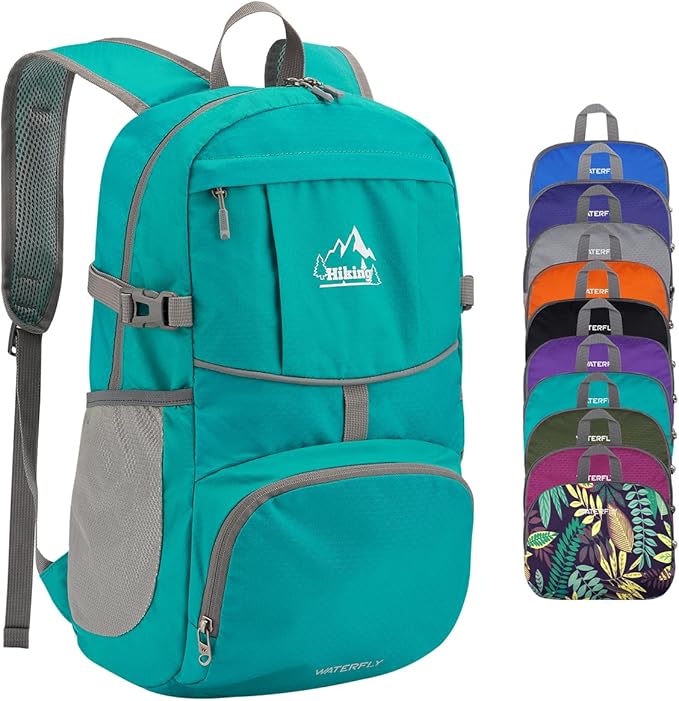 WATERFLY Hiking Foldable Daypack Backpack: 25L Ultra Lightweight Waterproof Day Pack for Woman Man