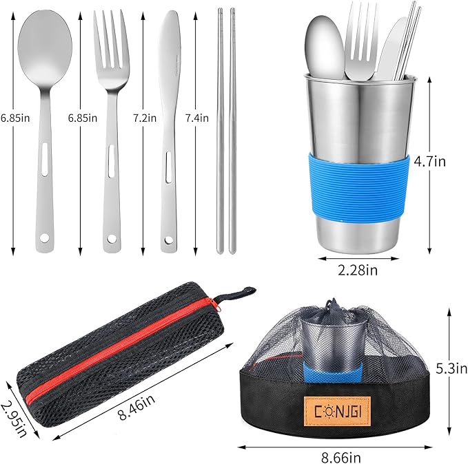 Outdoor Camping Mess Kit - 1 to 2 persons Camping Dishes Includes Cups, Bowls, Dishes, Knives