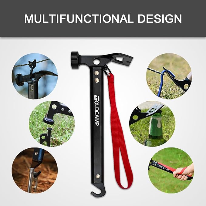 8 Pack Tent Stakes and Hammer with Canvas Storage Bag, Heavy Duty Camping Stakes for Outdoor Tent &