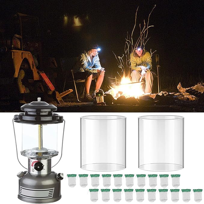 20-Pack String Tie Lantern Mantles with 2 Pcs Lantern Globe Replacement Glass, Glass Globe