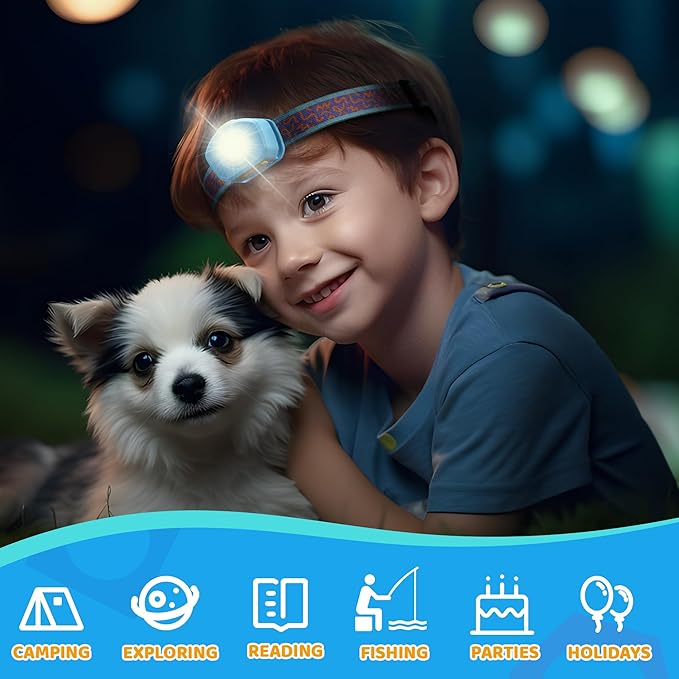 EverBrite LED Headlamp Rechargeable Kids Headlamp with RGB Mode and Adjustable Headband, 3 Modes