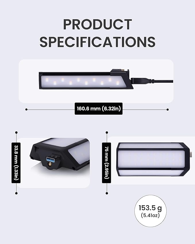 Claymore 3Face Pro Wing (Black) - Rechargeable Surface Area Light Bar for Camping, Tents, Canopies