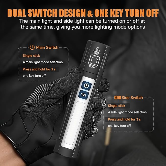 Rechargeable Tactical Flashlights High Lumens - Super Bright Small Powerful LED Magnetic USB C