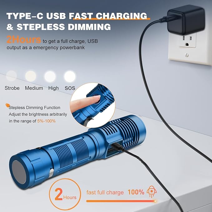 Small Tactical Flashlights High Lumens - 1500 Meters Long Beam Super Bright LED Magnetic Flashlight