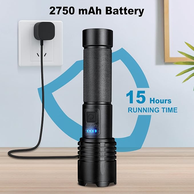 3 Pack Rechargeable Flashlights 90,000 High Lumens, Super Bright LED Flash Light with 3 Light