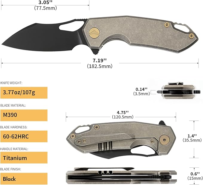 Folding Knife pocket knife EDC Knife With Clip Survival knife Camping knife - M390 Steel Titanium