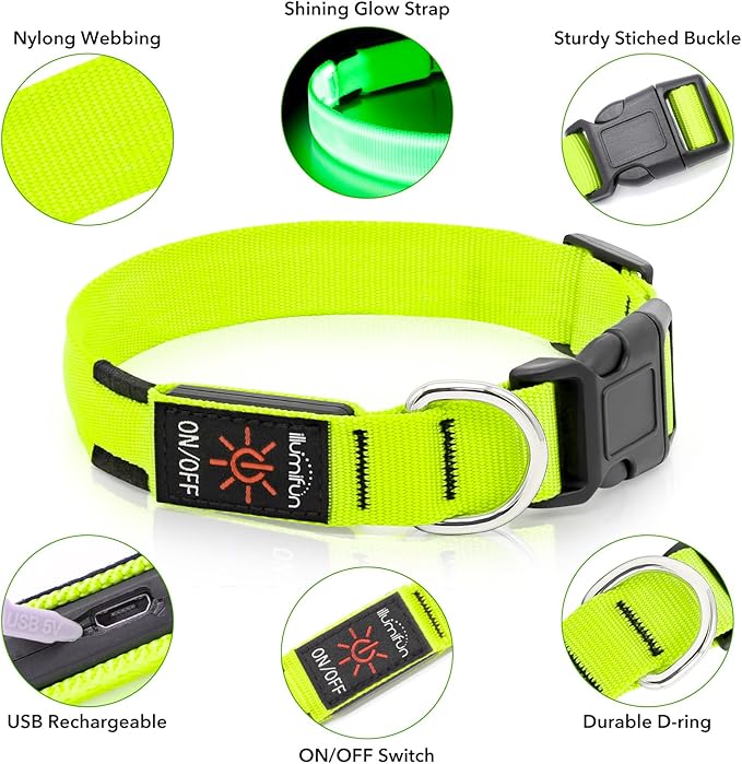 Illumifun LED Collar for Small Dogs, USB Rechargeable Light Up Dog Collar, Flashing Pet Safety