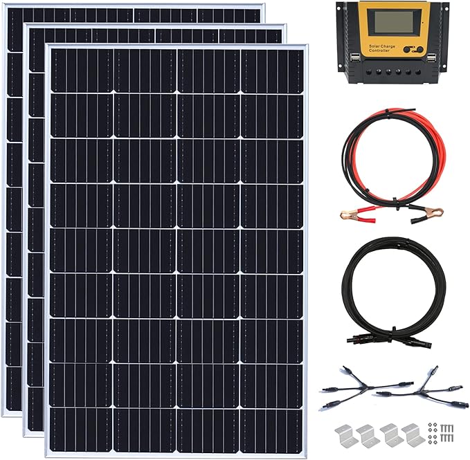 450 Watt 12Volt Solar Panel Kit 3X150W Monocrystalline Module 40A Charge Controller for RV, Boats