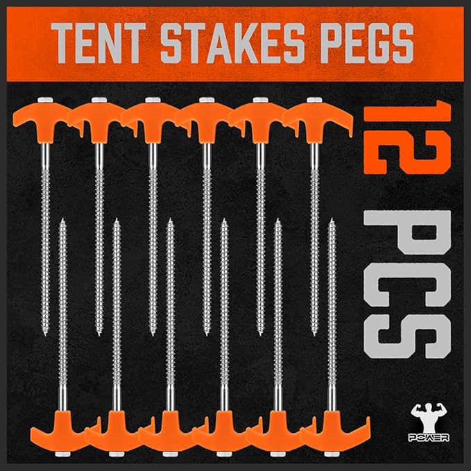 HORUSDY Tent Stakes Heavy Duty, 18-Pack 8.07 Inch Tent Stakes with with 4x13ft Rope & 1 Stopper T