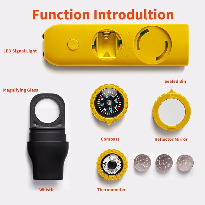 Multifunctional Survival Emergency Whistle for Kids with Compass Hiking Survival, Thermometer &
