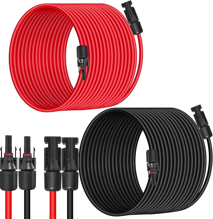 10AWG (6mm²) Solar Panel Extension Cable 100FT - Black & Red, Heavy Duty, Weather Resistant