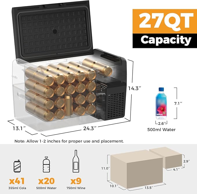 Setpower RF25 12V Refrigerator 27 Quart Portable Electric Cooler for Vehicles Car Freezer With
