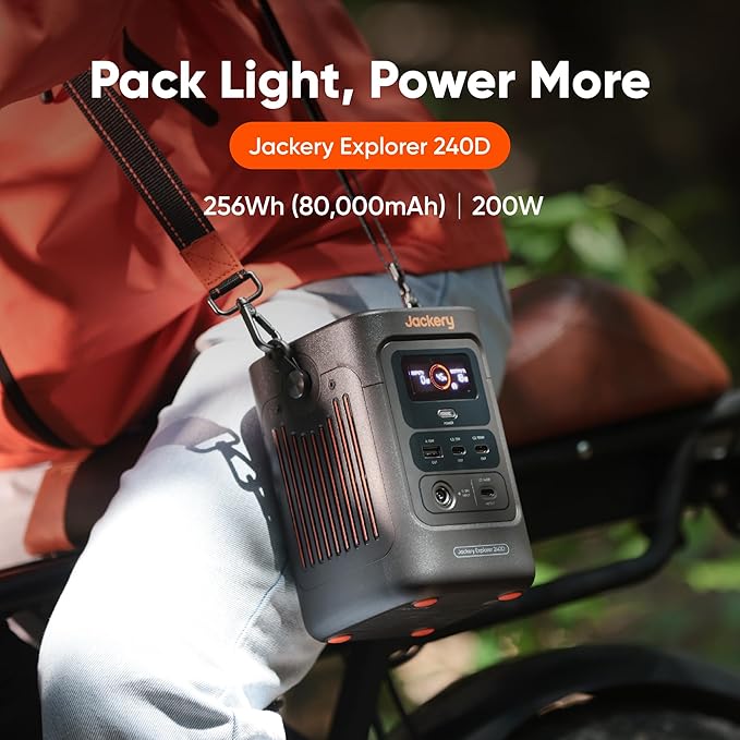 Jackery Explorer 240D Power Bank, 256Wh LiFePO4 Battery Portable Power Station, 200W DC Output