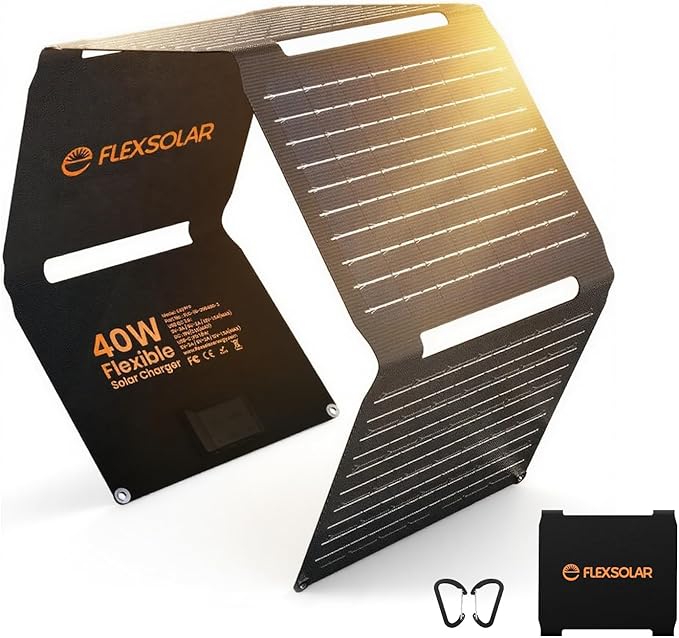 FlexSolar 40W Portable Solar Panel Charger - Upgraded Fast Charging with USB-C PD2.0, QC3.0 & 19V