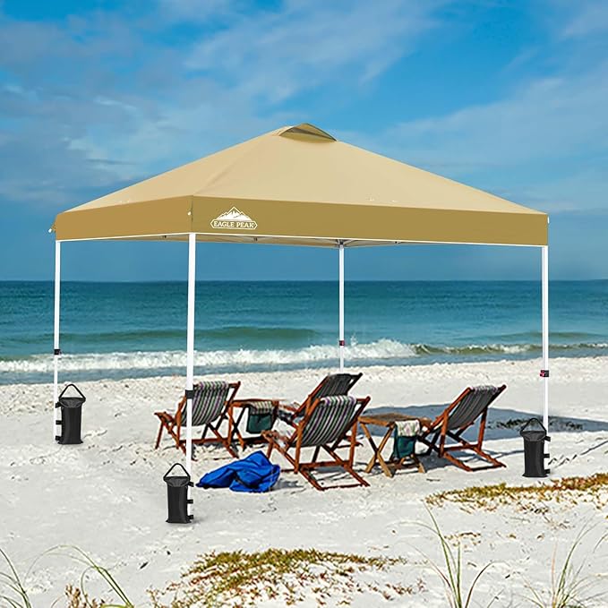 EAGLE PEAK Pop Up Canopy Tent with Wheeled Carry Bag, 8 Stakes, 4 Ropes, 4 Weight Bags, Easy Set Up