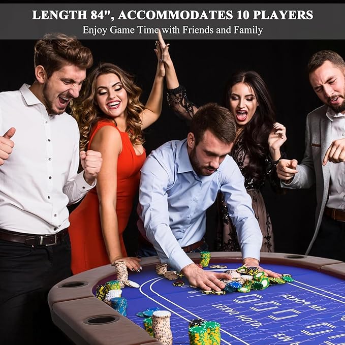 Foldable Poker Table for 10 Players, 84" Folding Blackjack Texas Holdem Table, Portable Casino