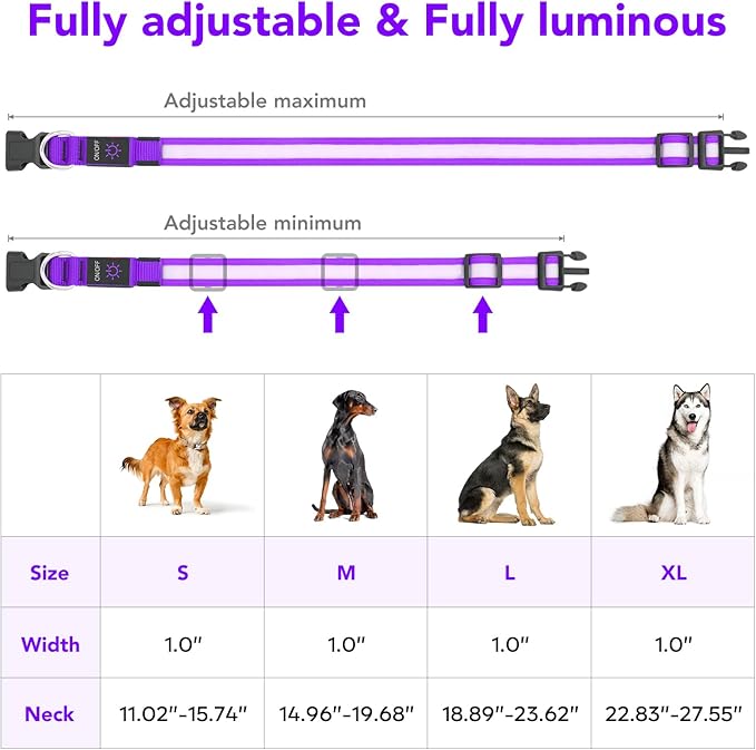 VIZPET LED Dog Collar, Light Up Dog Collar Adjustable USB Rechargeable Super Bright Safety Light