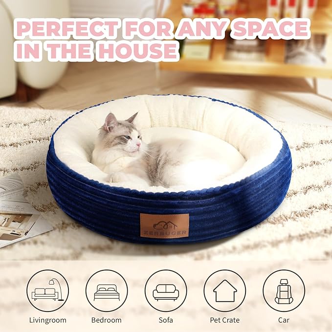 20in Washable Cat Beds for Indoor Cats - Round Donut Pet Bed for Cats, Small Dogs, Puppy, Kitten
