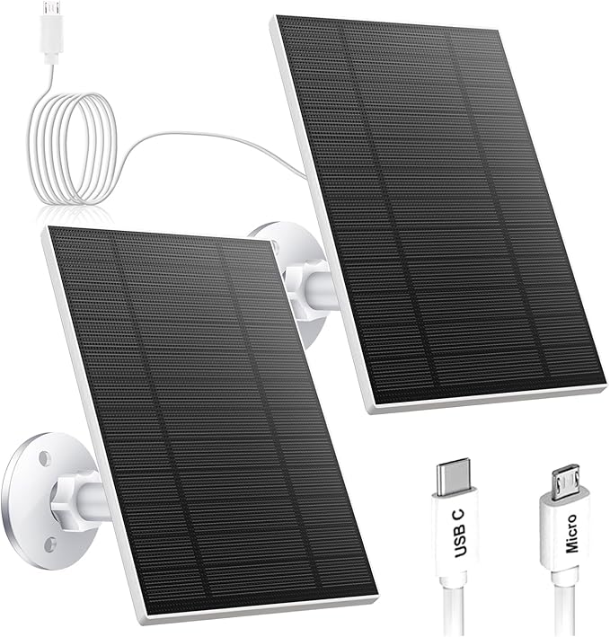 2PC 5W Solar Panel for Security Camera, Solar Panel with Micro USB & USB-C Port for DC 5V Outdoor