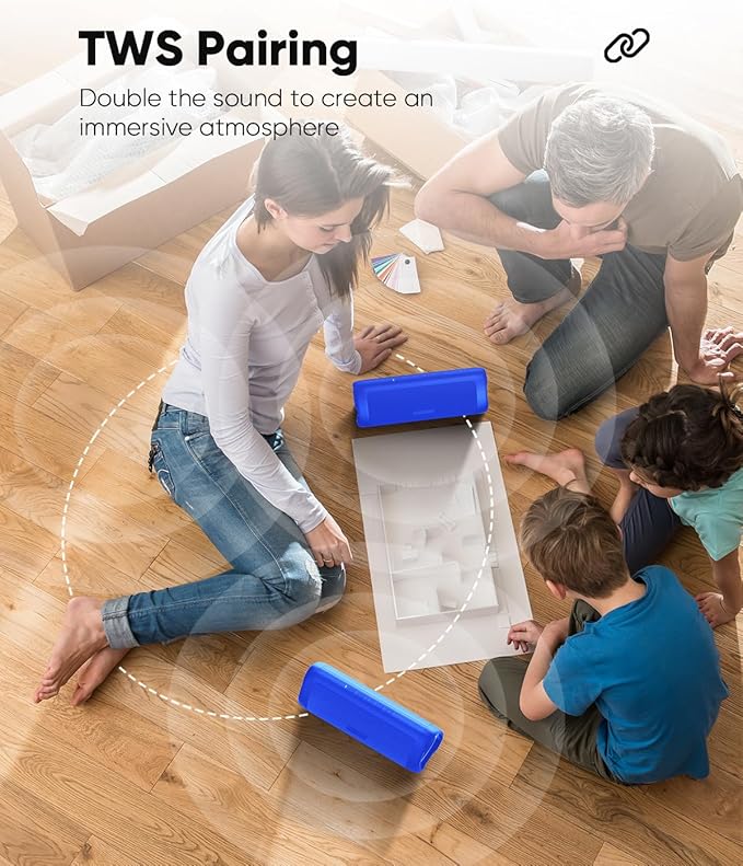 Bluetooth Speaker with HD Sound, Portable Wireless, IPX5 Waterproof, Up to 20H Playtime, TWS