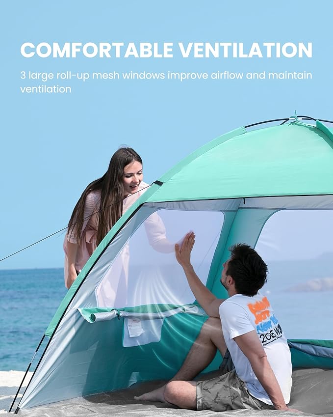 OutdoorMaster Beach Tent for 3/4 Person - Easy Setup Sun Shade Shelter, Portable Beach Shade Sun