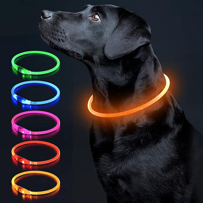 Colaseeme LED Dog Collar, Light Up Dog Collar 1 Count USB Rechargeable TPU Glow Safety Dog Necklace