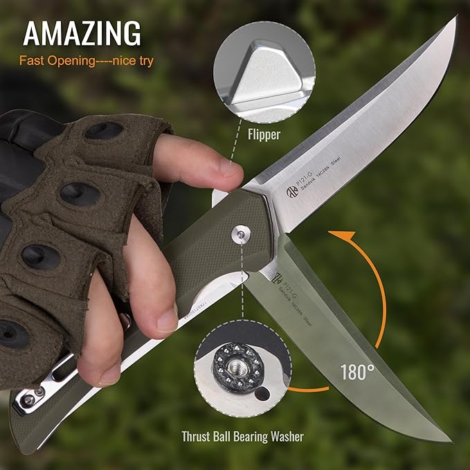 Heavy Outdoor Tactical Folding Pocket Knife for men,14C28N Stainless Steel Blade,G10 Handle,Liner