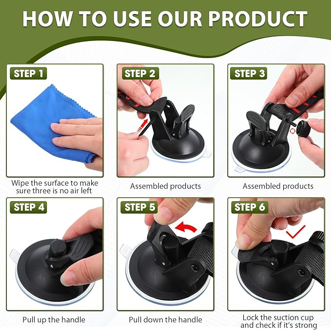 Maitys Heavy Duty Suction Cups with Hooks Tie Down Strong Suction Cup Anchor Car Camping