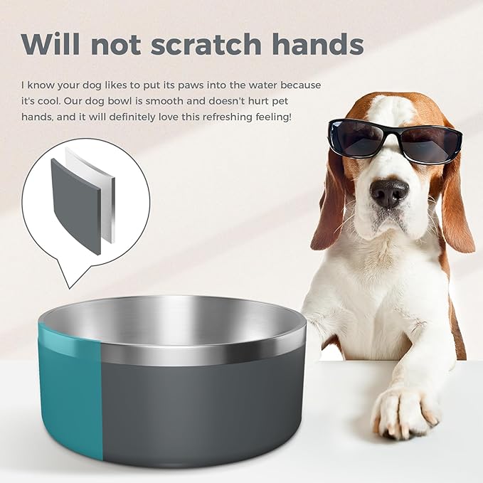 Dog Bowl, Stainless Steel Dog Food and Water Bowl with Non Slip Quiet Bottom, Easy to Clean