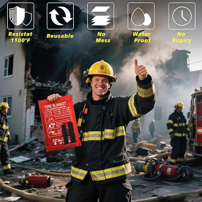 Smilco Emergency Fire Blanket for Home & Kitchen - 40x40 Flame-Retardant Fiberglass Fire