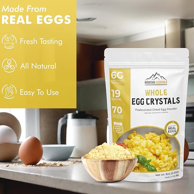 MOUNTAIN ESSENTIALS Whole Egg Crystals Pasteurized Dried Egg Powder 8 Oz Pure Natural Nutrient-Rich
