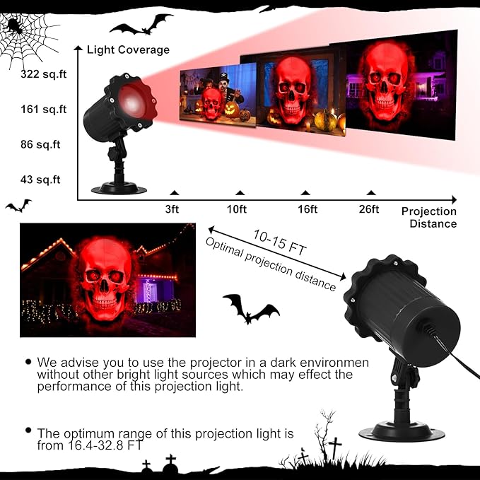 Treela Halloween Projector Lights Outdoor Indoor Dynamic Ghost Skull Lights Decoration Outside LED