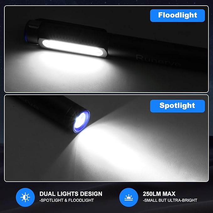 Rechargeable LED Pen Light with Magnetic Clip - Dimmable Inspection Pocket Flashlight, USB-C