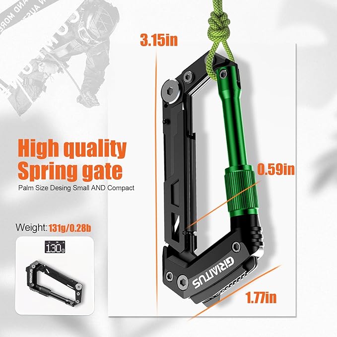 Carabiner Multitool with Pocket Knives, EDC Carabiners, Serrated Knife, Rope Cutter, Screwdriver
