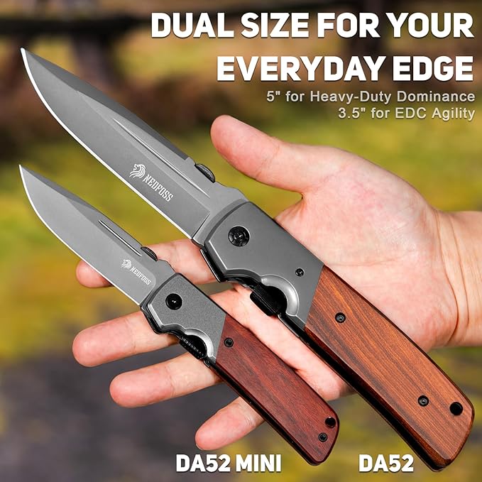 NedFoss DA52 Pocket Knife for Men, 5'' Large Folding Knife, 11'' Survival Knife with Rosewood