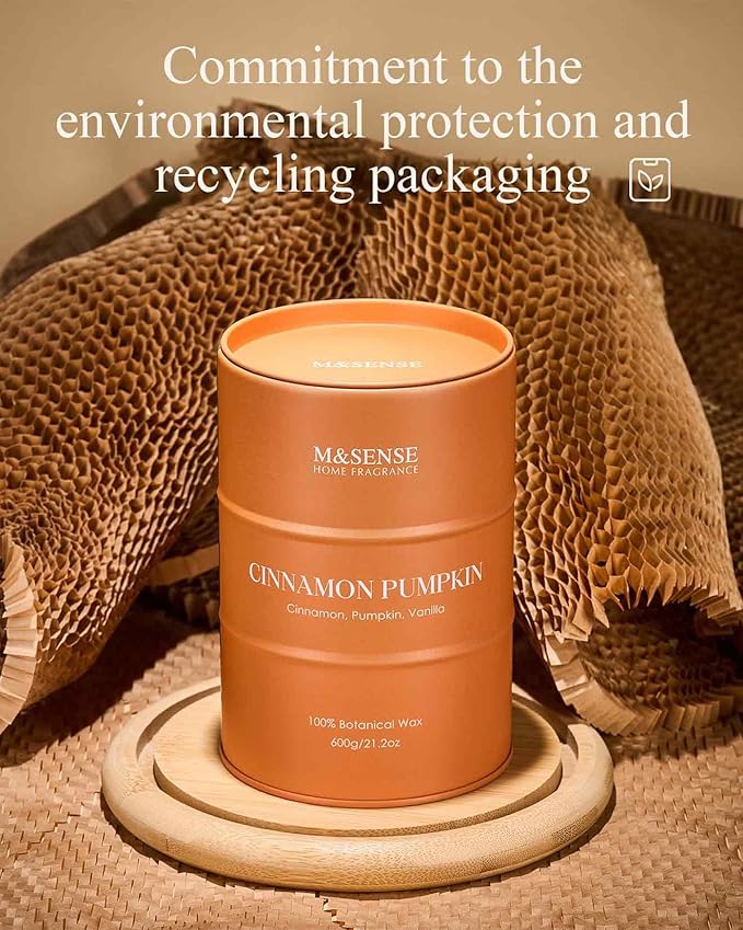 M&SENSE Cinnamon Pumpkin Scented Candles Large, Natural Soy Candles 21.2oz 120 Hour Slow
