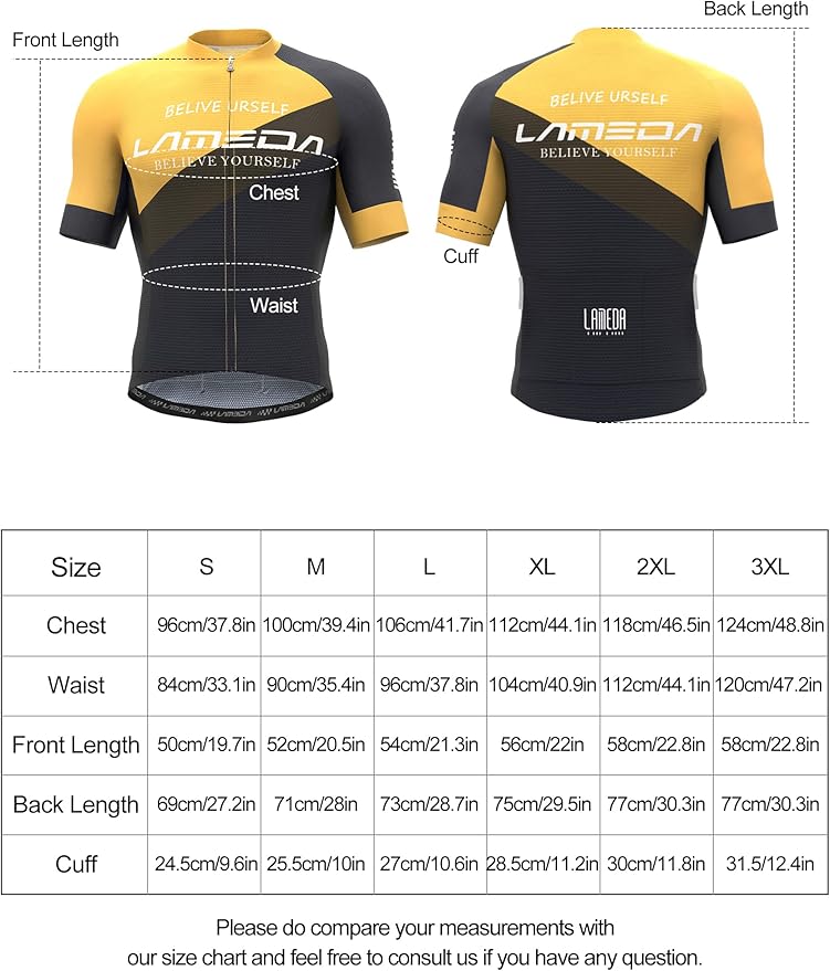 LAMEDA Men's Cycling Jersey Breathable Lightweight Bike Jersey Short Sleeve Quick Dry Moisture