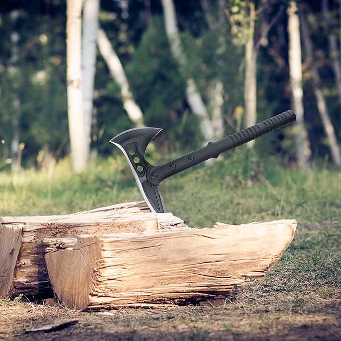 Camping Axe, Survival Throwing Hatchet with Sheath, Tactical Tomahawk with Spike, Nylon Fiber