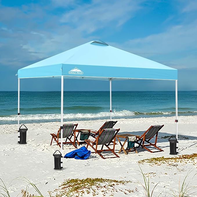 EAGLE PEAK Pop Up Canopy Tent with Wheeled Carry Bag, 8 Stakes, 4 Ropes, 4 Weight Bags, Easy Set Up