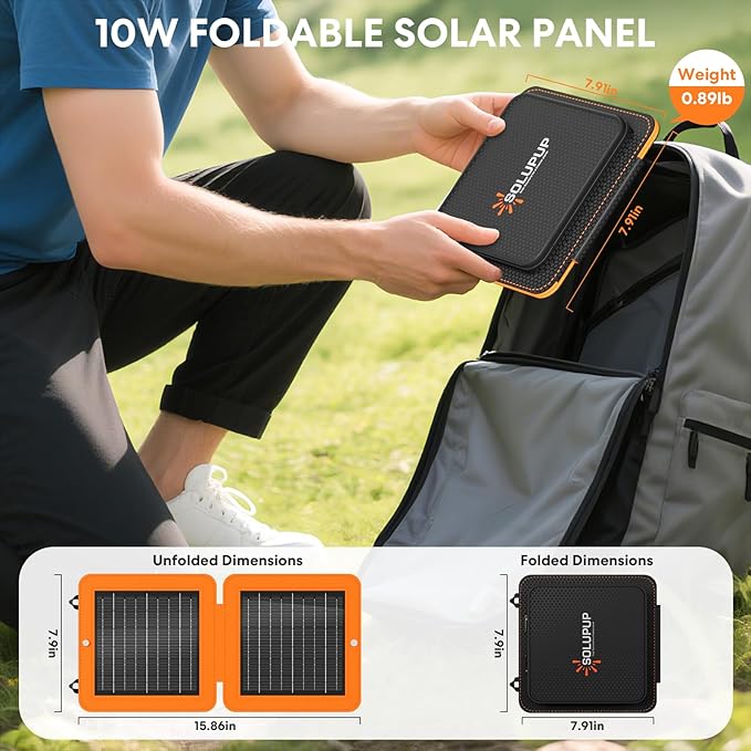 Solar Panels 10W Portable Foldable Solar Charger with 5V USB-A and USB-C Fast Charging Compatible