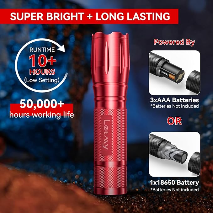 LETMY Tactical Flashlight - 2 Pack Bright Military Grade Flashlights High Lumens - Portable