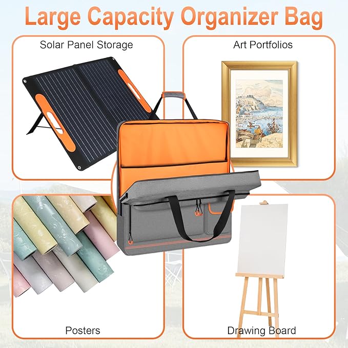 Solar Panel Storage Bag with Orange Lining, Deepened Opening, Zipper with Pull and Multi-Accessory