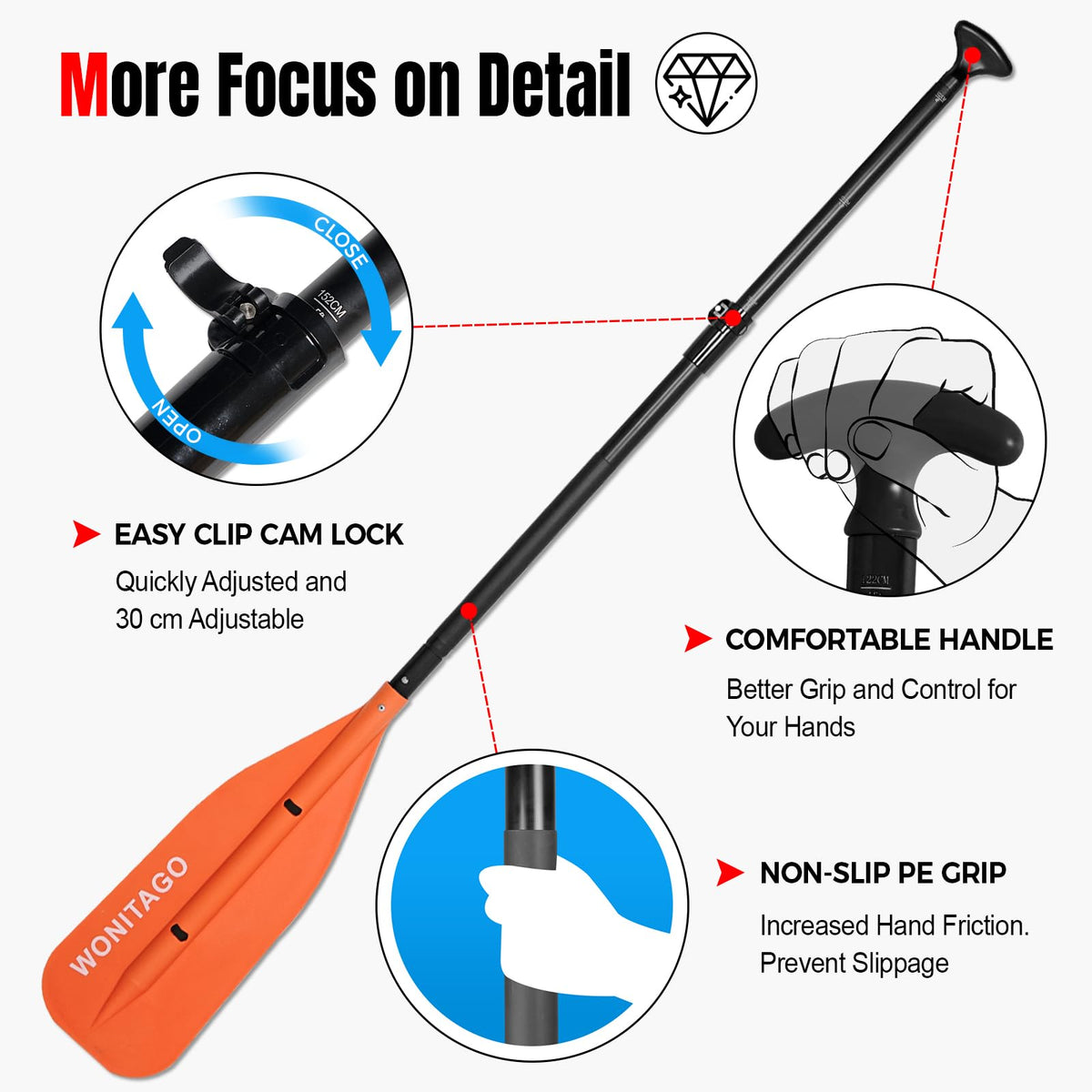 WONITAGO Canoe Paddle - 5 FT, Adjustable, Collapsible - product view 4