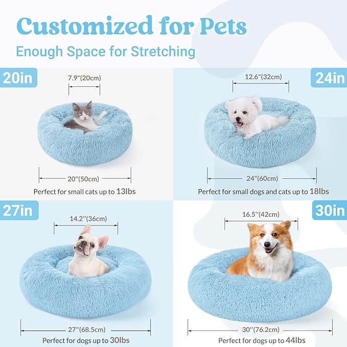rabbitgoo Cat Beds for Indoor Cats, 20 inches Cat Bed Machine Washable, Fluffy Round Pet Bed